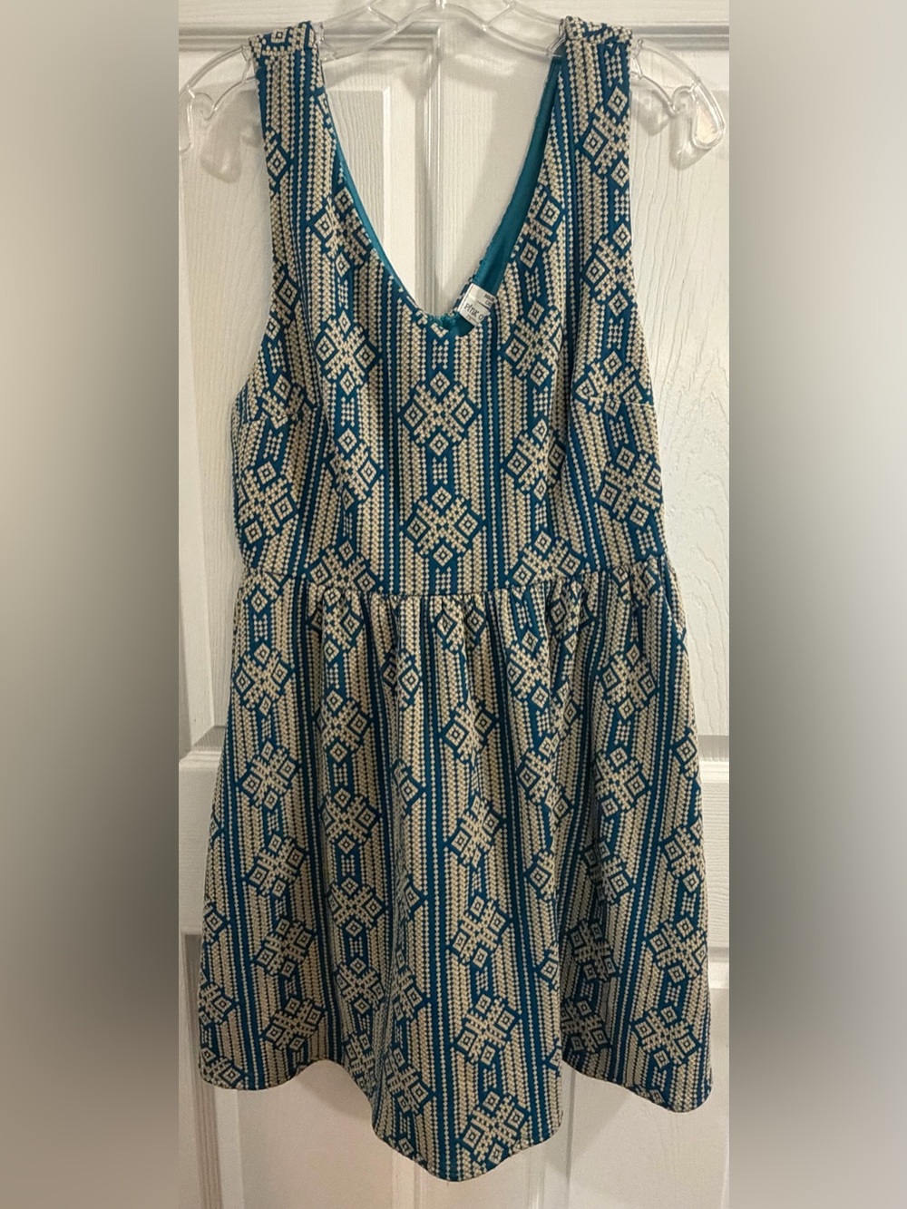 Pink Owl Teal and Cream Geometric Mini Dress